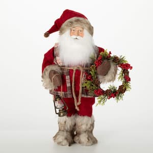 19" Christmas Fur Plaid Rustic Santa Figure