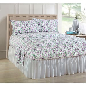 Heritage 4-Piece Lilac Floral Microfiber King Sheet Set