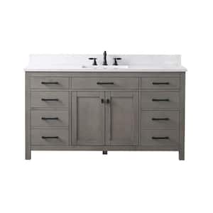 Jasper 60 in. W x 22 in. D Bath Vanity in Textured Gray with Engineered Stone Top in Carrara White with White Sink