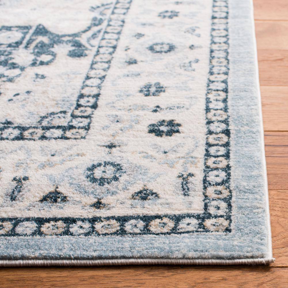 Light Blue and Cream Synthetic Runner Rug, 2'2" x 7'