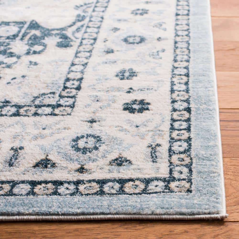 Isabella Light Blue and Cream 8' x 10' Synthetic Area Rug