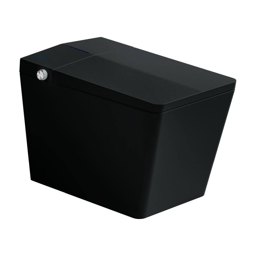 Matte Black Square Ceramic Smart Toilet with Built-In Tank and Heated Seat