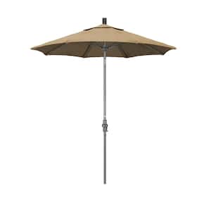 7.5 ft. Grey Aluminum Market Collar Tilt Crank Lift Patio Umbrella in Linen Sesame Sunbrella