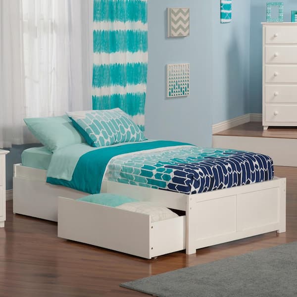 Concord White Twin XL Platform Bed with Flat Panel Foot Board and 2-Urban Bed Drawers