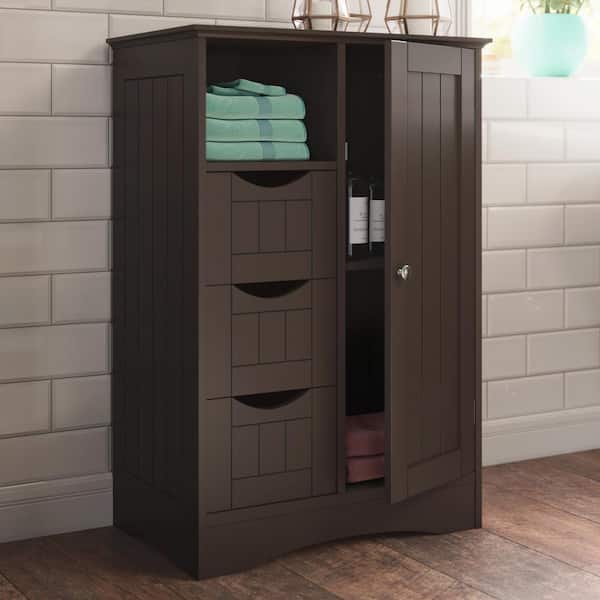 Ashland 22 in. W x 32 in. H Espresso Linen Cabinet Bathroom and Laundry Storage Cabinet with Drawers, Open Shelf