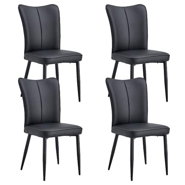 Polibi Modern Black PU Leather Seat Dining Chairs Set of 4 for Kitchen