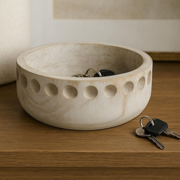 Brown White 4" x 10" Wide Decorative Wood Bowl