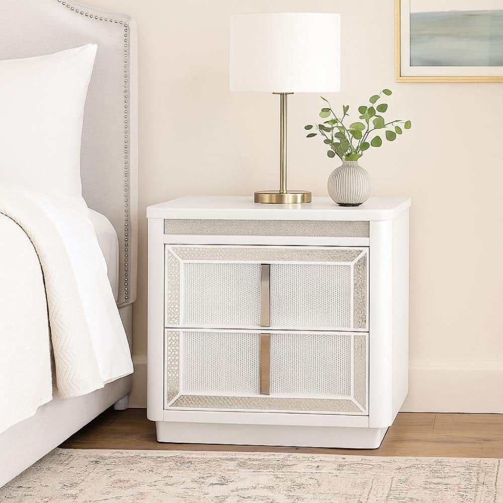 Canaal White and Silver 2-Drawer 27.63 in. W Nightstand