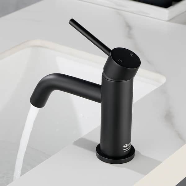 Single Hole Single-Handle Bathroom Faucet with Supply Line in Matte Black
