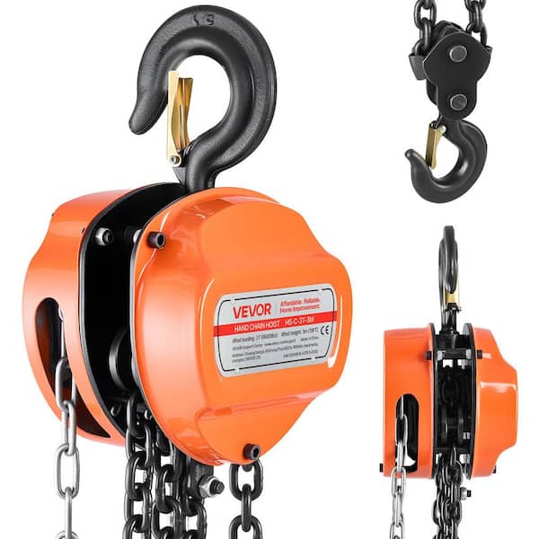Hand Chain Hoist, 6600 lbs. Capacity, Manual Chain Block, Upgrade G80 Galvanized Chain, 10 ft. Lifting Height, Orange
