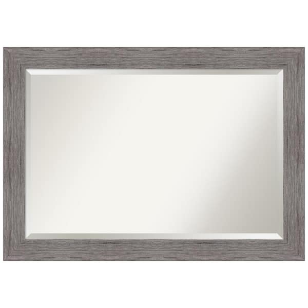 Amanti Art Pinstripe Plank Grey 41.5 in. H x 29.5 in. W Framed Wall Mirror