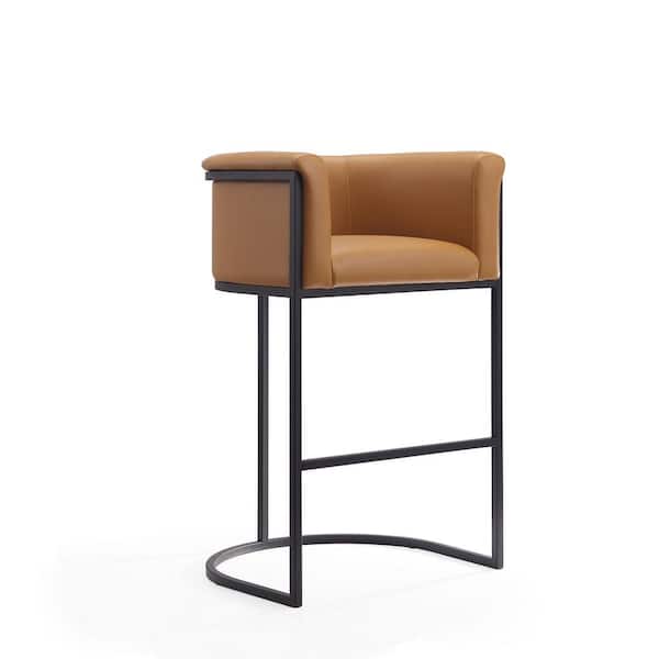 Manhattan Comfort Cosmopolitan 29.5 in. Camel and Black Metal Bar Stool with Faux Leather Upholstered Seat