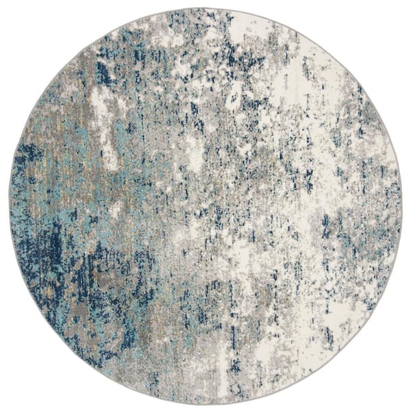 SAFAVIEH Jasper Gray/Blue 5 ft. x 5 ft. Round Geometric Area Rug