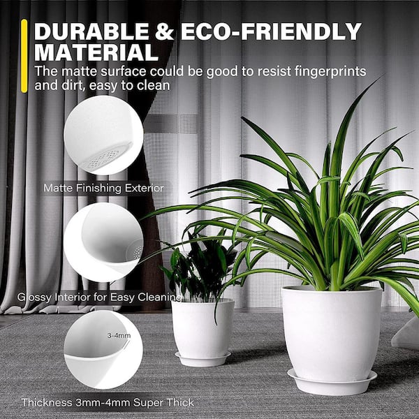 Whonline 8 Inch Plant Pots, 3 Pack Large Planters Plastic Flower Pots for  Indoor Plants with Drainage Holes and Saucers, Modern Decorative Plant Pot