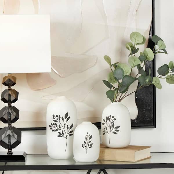 Litton Lane White Ceramic Decorative Vase (Set of 2) 041505 - The Home Depot