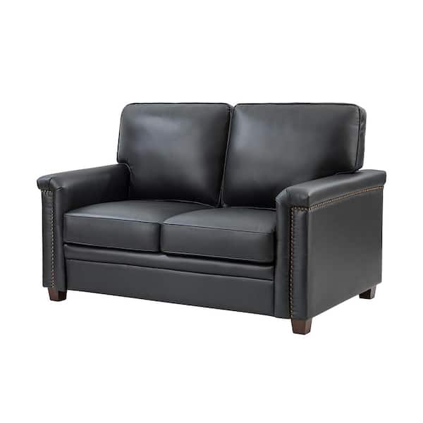 JAYDEN CREATION Ema Black leather 2 Piece Living Room Set with Removable Cushions