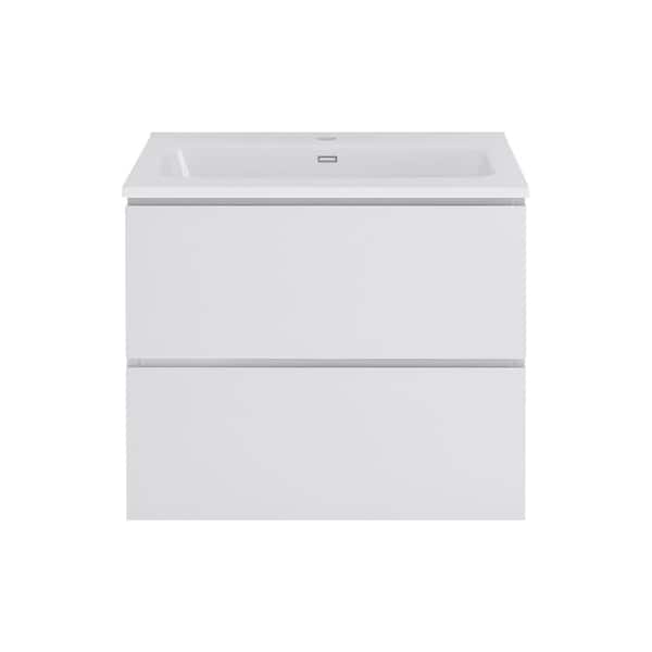 24 in. W x 18 in. D x 21 in. H Single Sink Wall Mount Bath Vanity in Glossy White with White Ceramic Top