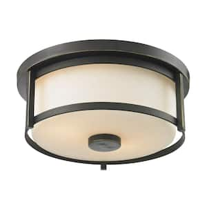 Lacy 2-Light Old Bronze Steel Modern Rustic Flush Mount with Matte Opal Glass Shades