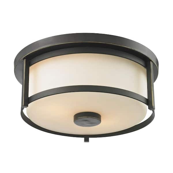 Unbranded Lacy 2-Light Old Bronze Steel Modern Rustic Flush Mount with Matte Opal Glass Shades