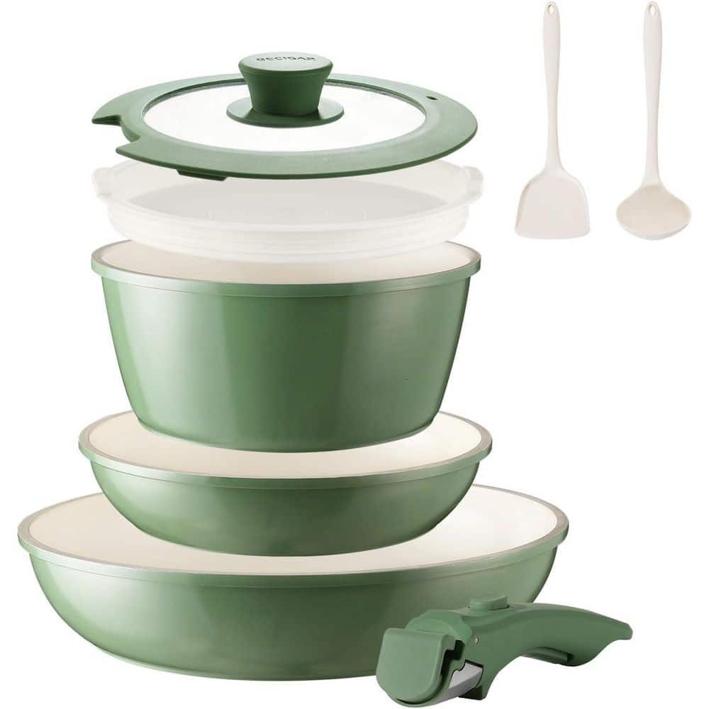 8-Piece Green Ceramic Nonstick Cookware Set with Removable Handle, Stackable, Multi-Cooktop Compatible price history on PriceWatchPro