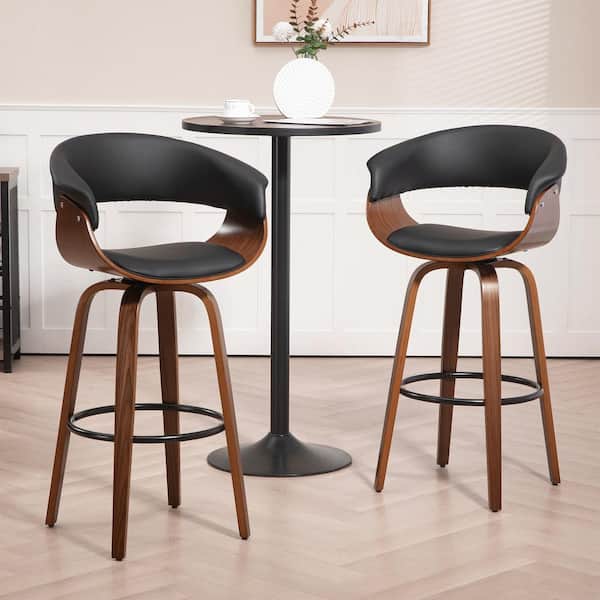 Glamour Home Beale 30in. Black Wood Bar Stool with Faux Leather Seat 1 (Set of Included)