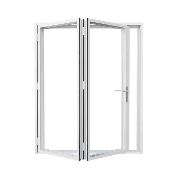 ARK DESIGN 68 in. x 80 in. Left Swing/Outswing Double Tempered Glass White Aluminum Folding Patio Door