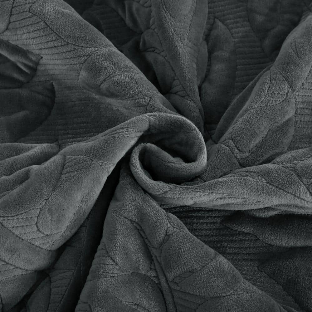 Dark Grey Queen Velvet Quilted 3-Piece Bedding Set