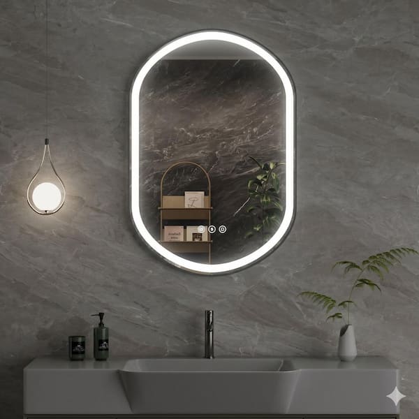 24 in. W x 35 in. H Oval Framed Anti-Fog 3-Colors Dimmable LED Light Wall Bathroom Vanity Mirror with Memory