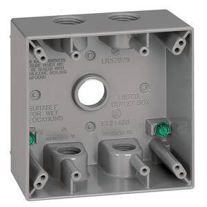 2-Gang Metal Weatherproof Electrical Outlet Box with (5) 1/2 inch Holes, Gray