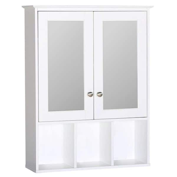 Dracelo 23.6 in. W x 7.5 in. D x 30.4 in. H White Bathroom Wall Cabinet with Mirror Doors and Two Adjustable Shelf