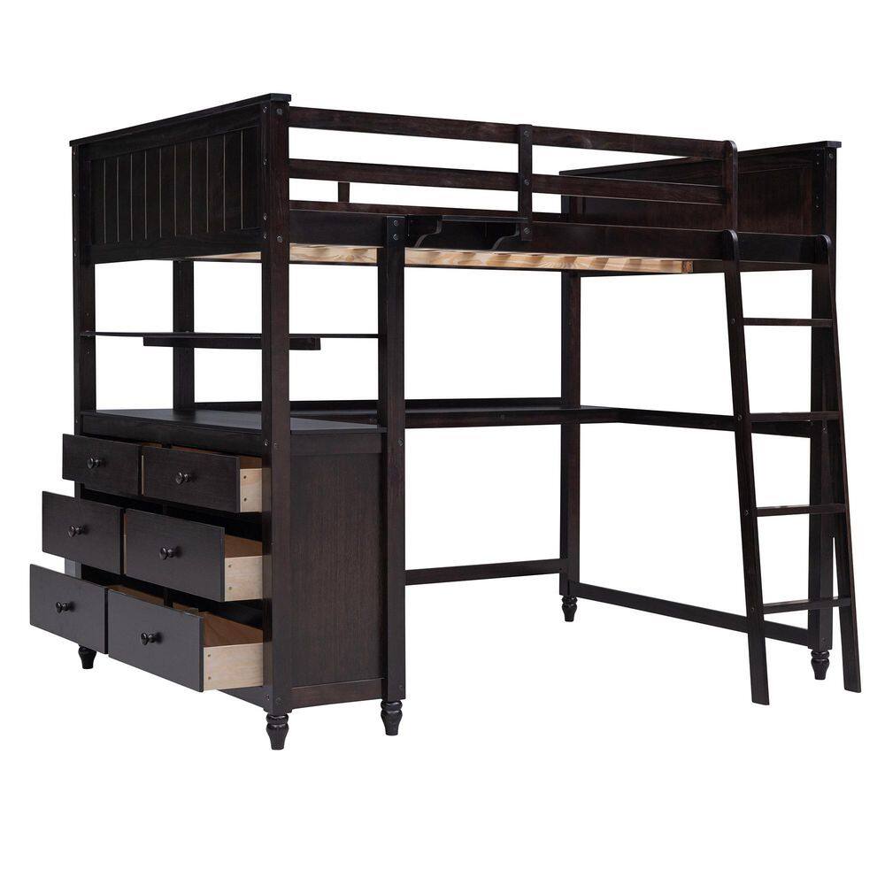 Harper & Bright Designs Multifunction Espresso Full Size Wood Loft Bed ...