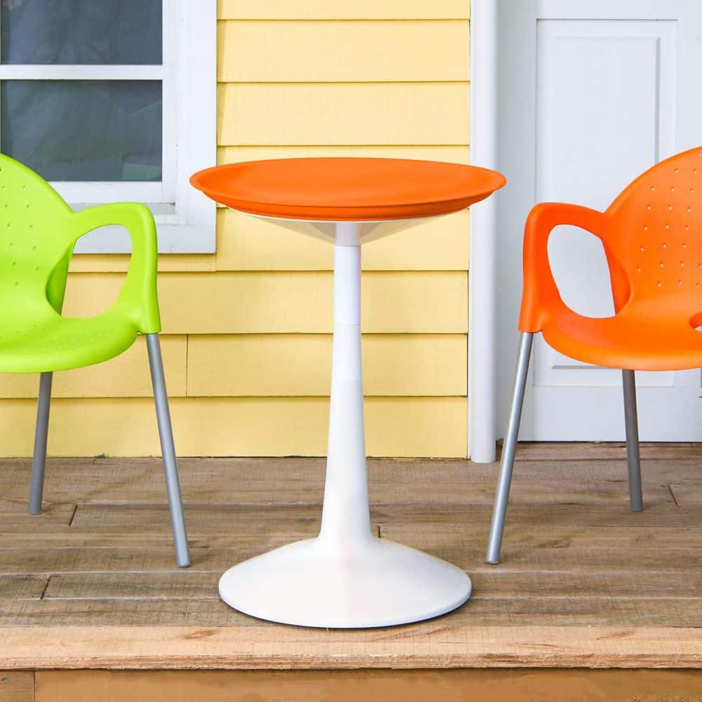 Orange and White Adjustable Resin Round Accent Table