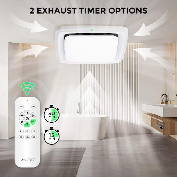 RGB1 White 110 CFM 1.5 Sone Ceiling Bathroom Exhaust Fan with RGB Light, Remote, Humidity Sensor,No Wall Switch Required