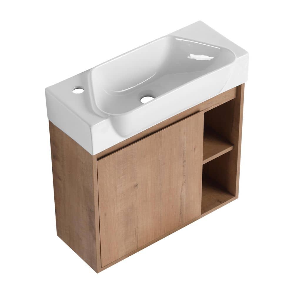 24 in. x 10.63 in. Wall-Mounted Natural Oak Bath Vanity with White Ceramic Sink Top, Soft-Close Door (Unassembled) price history on PriceWatchPro