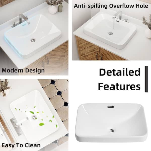 Los Flexi Rectangular Semi Recessed Bathroom Sink 20 in. x 14 in