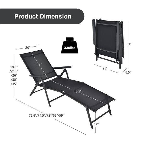 Costway 2-Pieces Metal Folding Outdoor Chaise Lounge Chair