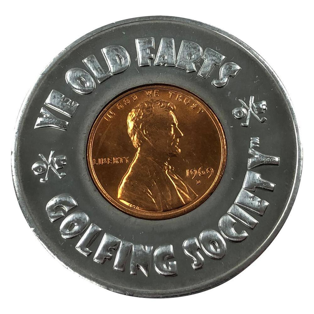 Ye Old Farts Golfing Society Steel Ball Marker – Includes A Penny From Your Birth Year