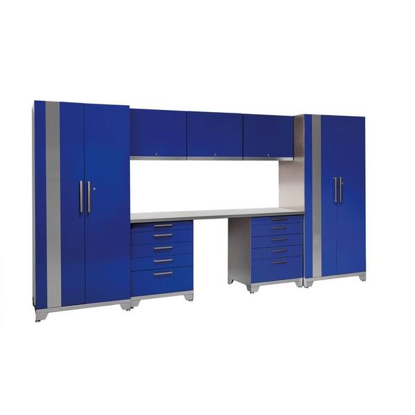 NewAge Products Performance Plus 83 in. H x 156 in. W x 24 in. D Steel Garage Cabinet Set in Blue (8-Piece)