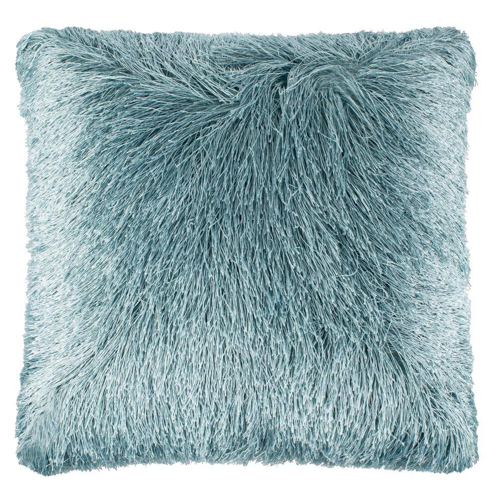 Blue 20" Square Shag Outdoor Accent Pillow
