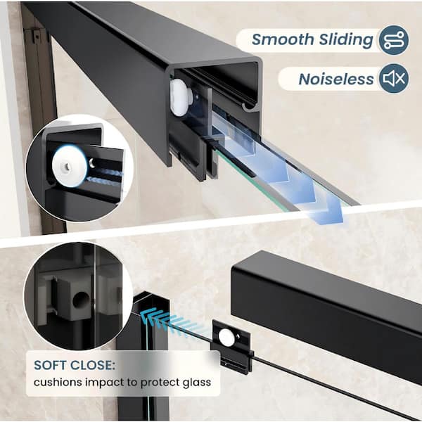 56 - 60 in. W x 58 in. H Double Sliding Framed Tub Door in Matte Black with 1/4 in. Clear Tempered Glass