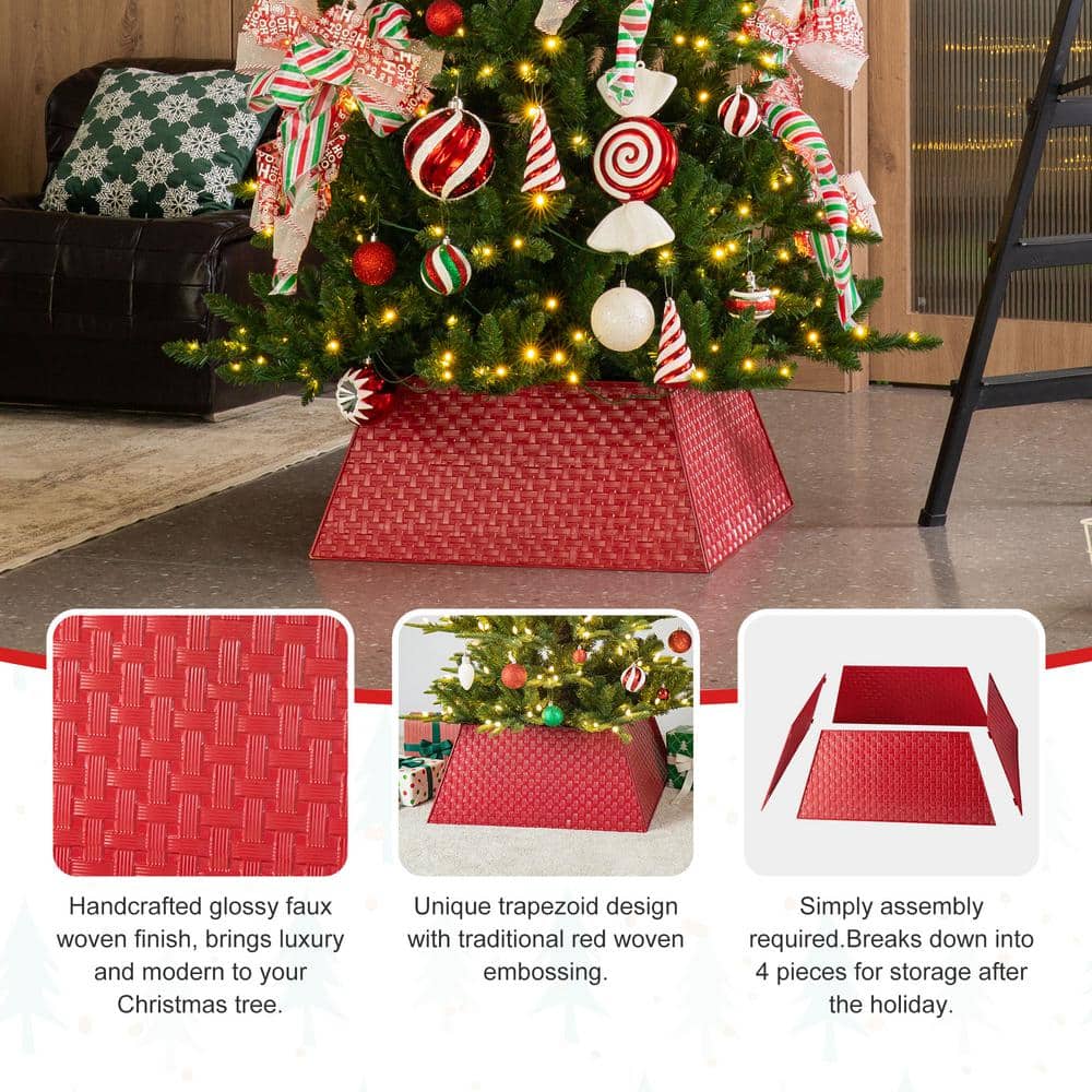 Red Metal Weave Trapezoid Christmas Tree Collar Set