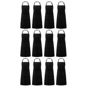 Black Polyester Adjustable Waterdrop Resistant Cooking Kitchen Apron with 2-Pockets for Chef (12-Pack)