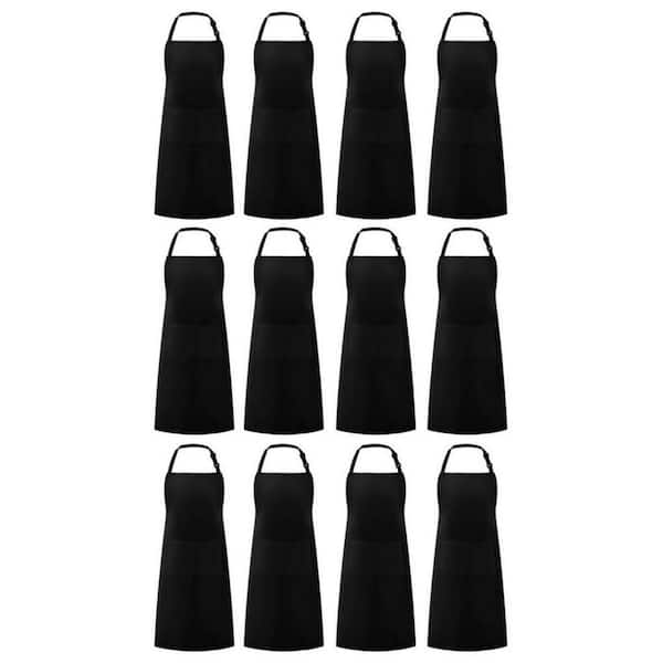 Angel Sar Black Polyester Adjustable Waterdrop Resistant Cooking Kitchen Apron with 2-Pockets for Chef (12-Pack)