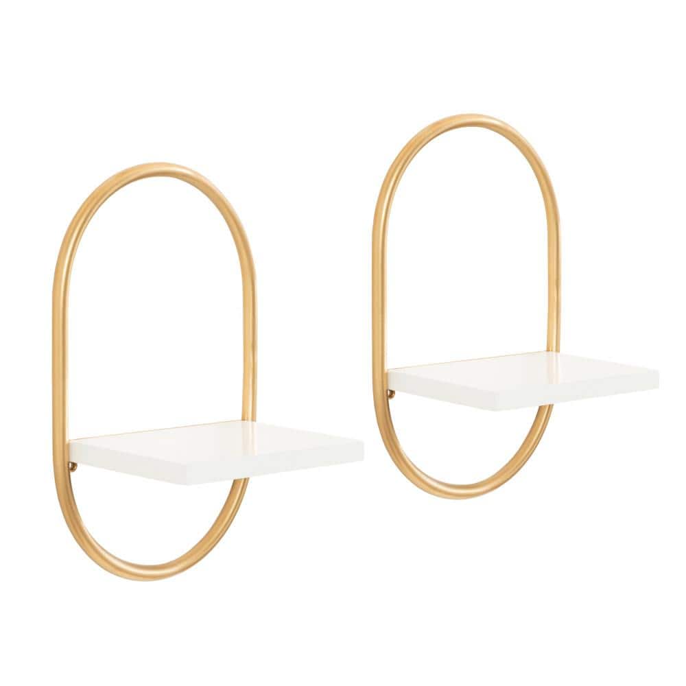 White and Gold Modern Floating Wall Shelves Set of 2