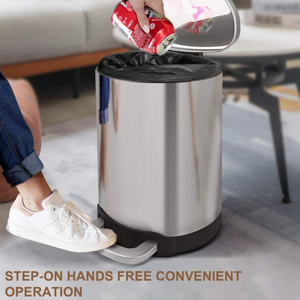 3.2 Gallon Brushed Stainless Steel Step-On Trash Can