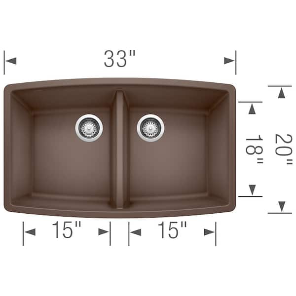 Performa Undermount Granite 33 in. x 20 in. 50/50 Double Bowl Kitchen Sink in Cafe Brown