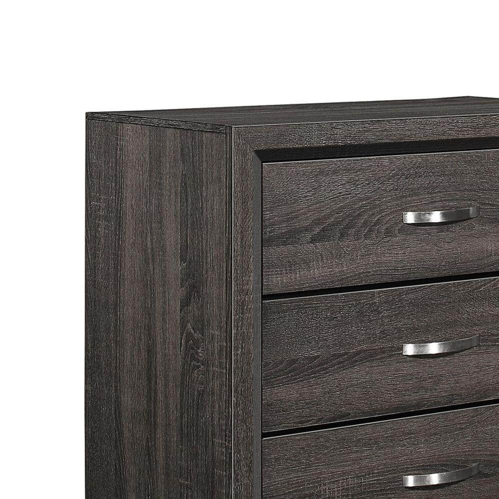 Gray Vertical 5-Drawer Wooden Chest with Dovetail Construction