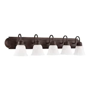 Traditional 36 in. W 5 LightsToasted Sienna Vanity Light with Faux Alabaster