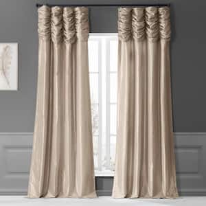Antique Beige Ruched Room Darkening Faux Solid Taffeta Curtain - 50 in. W x 108 in. L (1 Panel)