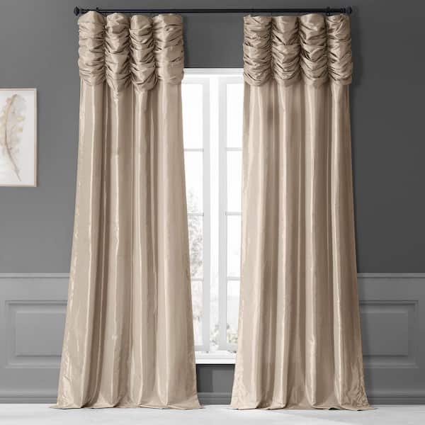 Exclusive Fabrics & Furnishings Antique Beige Ruched Room Darkening Faux Solid Taffeta Curtain - 50 in. W x 108 in. L (1 Panel)